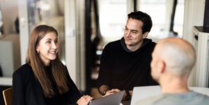 Product Lead SEO Caroline Hansson and Team Lead Data/Analysis Daniel Bengtsson in the Stockholm offices